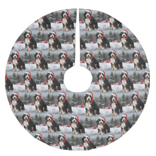 Bernedoodle Dog in Snow Christmas Brushed Polyester Tree Skirt