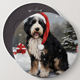Bernedoodle Dog in Snow Christmas  Button