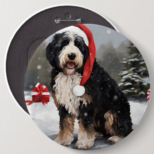Bernedoodle Dog in Snow Christmas  Button (Front & Back)