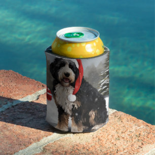 Bernedoodle Dog in Snow Christmas  Can Cooler