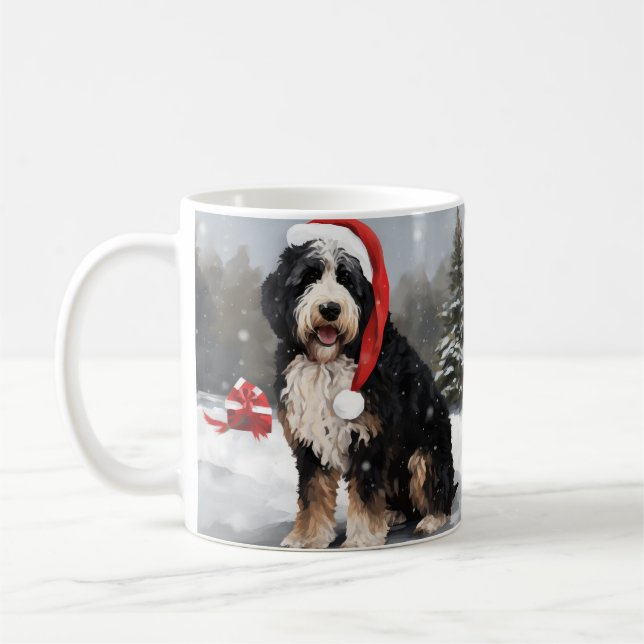 Bernedoodle Dog in Snow Christmas  Coffee Mug (Left)