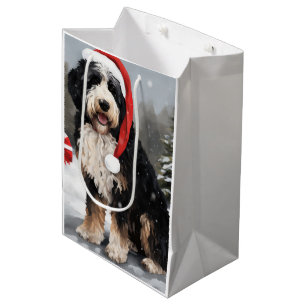 Bernedoodle Dog in Snow Christmas Medium Gift Bag