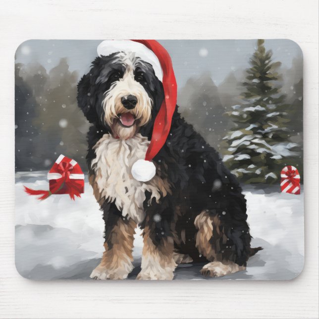 Bernedoodle Dog in Snow Christmas  Mouse Pad (Front)