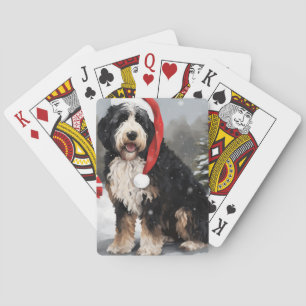 Bernedoodle Dog in Snow Christmas Poker Cards