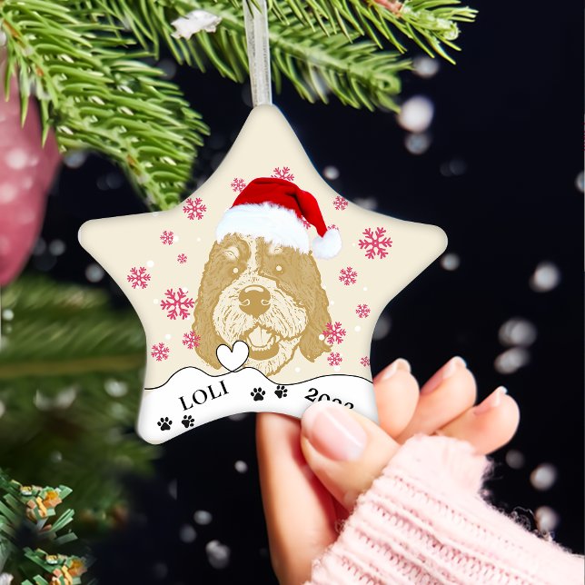 Bernedoodle Dog Personalized Hand Drawing Ceramic Ornament (Creator Uploaded)