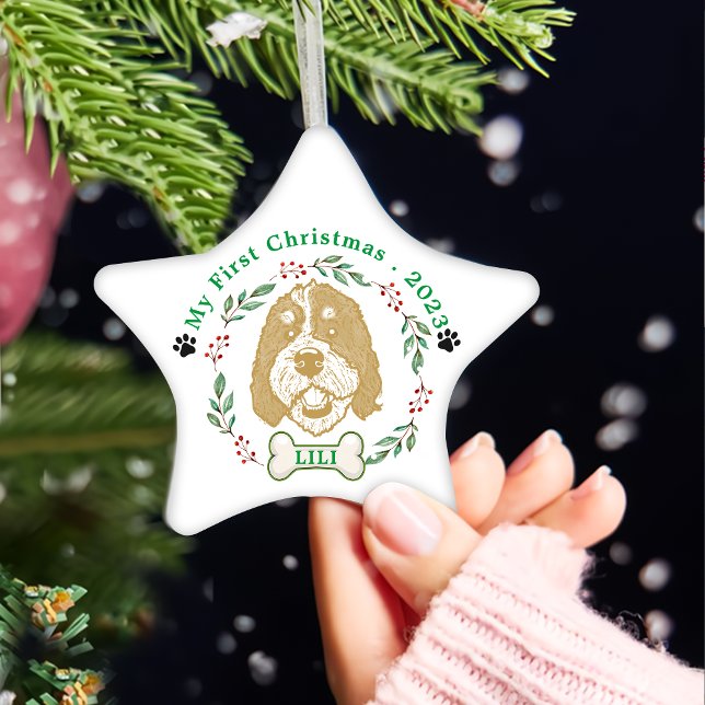 Bernedoodle Dog Personalized Hand Drawing Ceramic Ornament (Creator Uploaded)