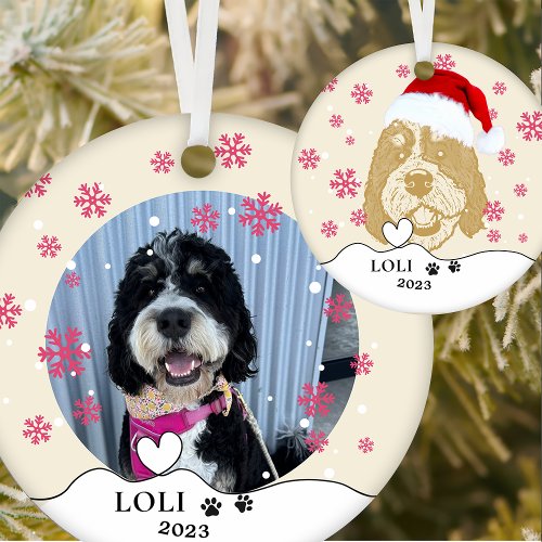 Bernedoodle Dog Personalized Hand Drawing Ceramic Ornament