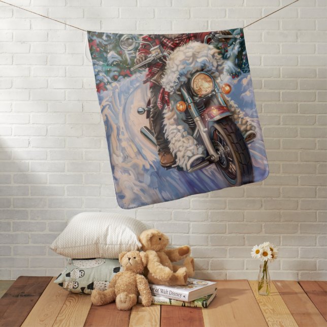 Bernedoodle Dog Riding Motorcycle Christmas Baby Blanket (In Situ)