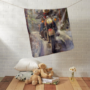 Bernedoodle Dog Riding Motorcycle Christmas Baby Blanket