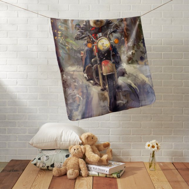 Bernedoodle Dog Riding Motorcycle Christmas  Baby Blanket (In Situ)