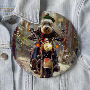 Bernedoodle Dog Riding Motorcycle Christmas Button