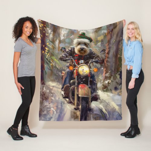 Bernedoodle Dog Riding Motorcycle Christmas  Fleece Blanket