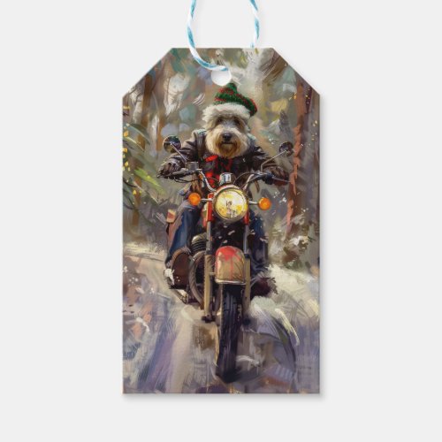 Bernedoodle Dog Riding Motorcycle Christmas  Gift Tags