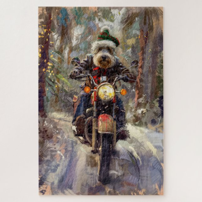 Bernedoodle Dog Riding Motorcycle Christmas  Jigsaw Puzzle (Vertical)