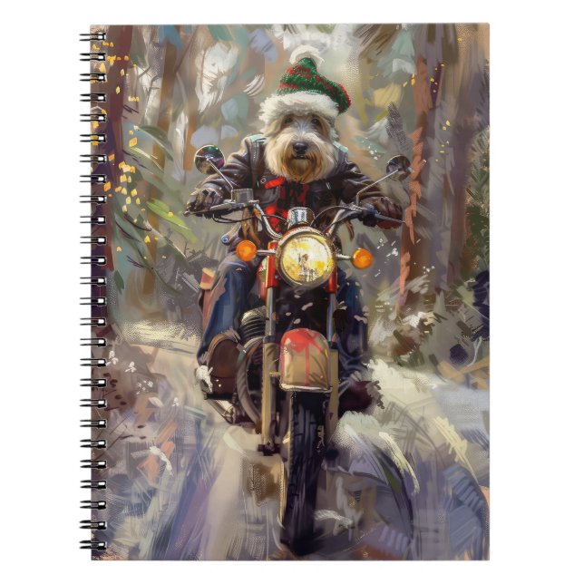 Bernedoodle Dog Riding Motorcycle Christmas  Notebook (Front)