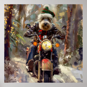 Bernedoodle Dog Riding Motorcycle Christmas Poster