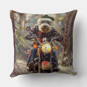 Bernedoodle Dog Riding Motorcycle Christmas Throw Pillow