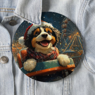 Bernedoodle Dog Roller Coaster Christmas Button