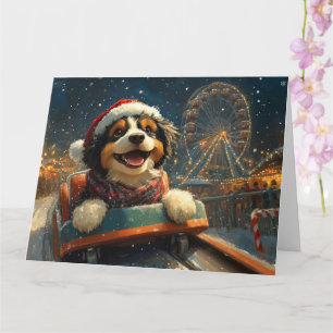 Bernedoodle Dog Roller Coaster Christmas  Card