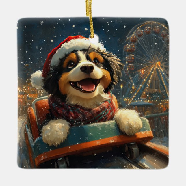 Bernedoodle Dog Roller Coaster Christmas  Ceramic Ornament (Front)
