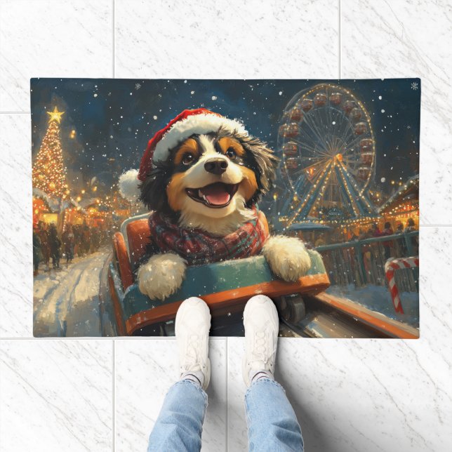 Bernedoodle Dog Roller Coaster Christmas  Doormat (Indoor)