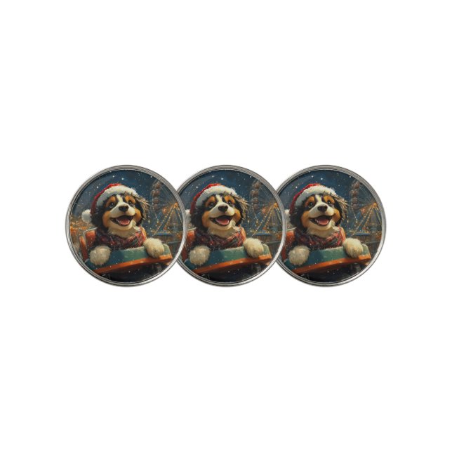 Bernedoodle Dog Roller Coaster Christmas  Golf Ball Marker (3 Up)