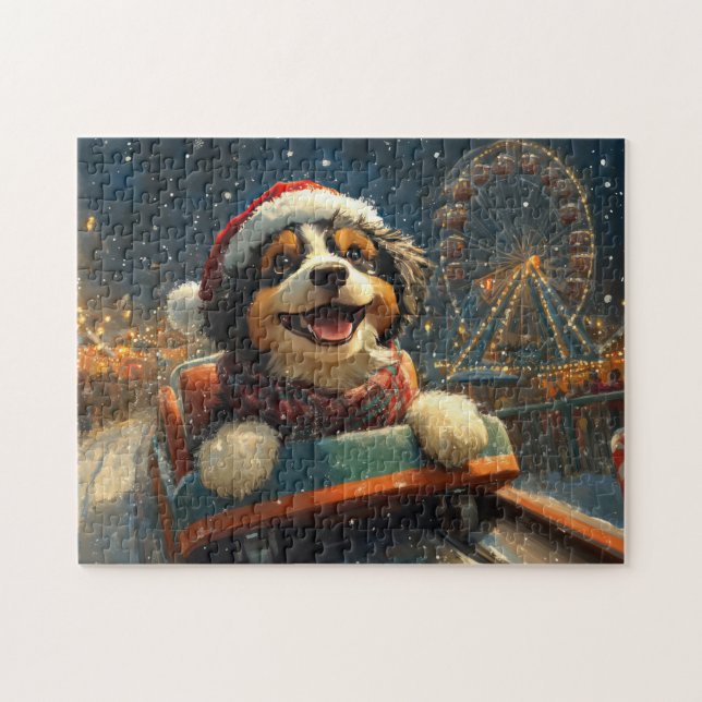Bernedoodle Dog Roller Coaster Christmas  Jigsaw Puzzle (Horizontal)