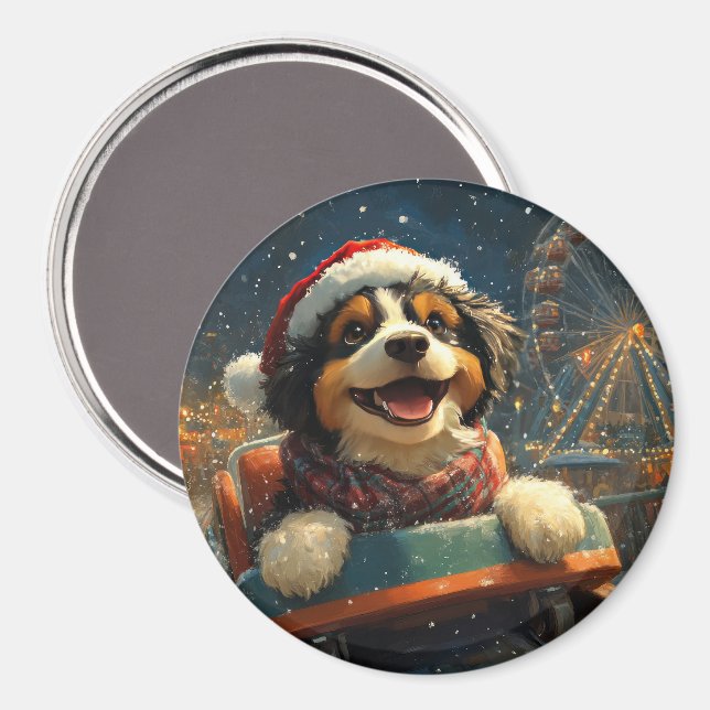 Bernedoodle Dog Roller Coaster Christmas  Magnet (Front/Back)