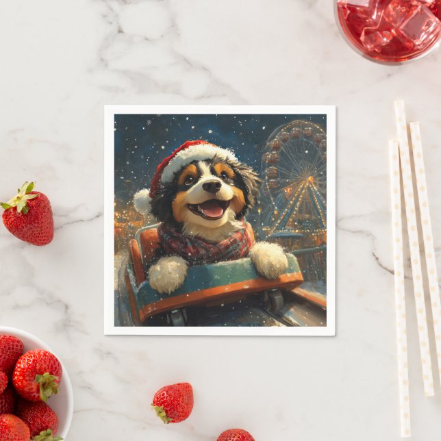 Bernedoodle Dog Roller Coaster Christmas  Napkins (Insitu)