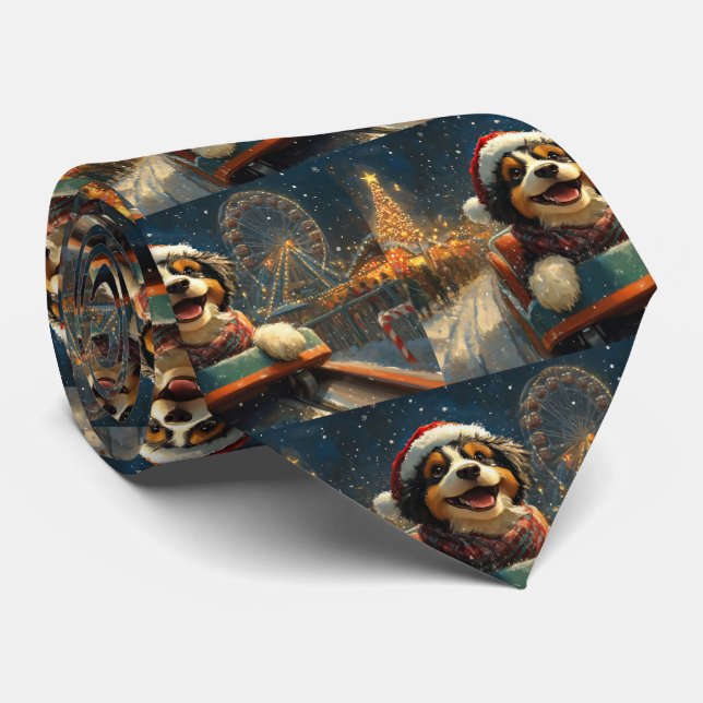 Bernedoodle Dog Roller Coaster Christmas  Neck Tie (Rolled)