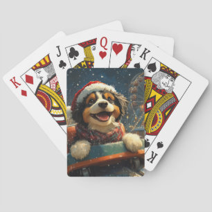 Bernedoodle Dog Roller Coaster Christmas Poker Cards
