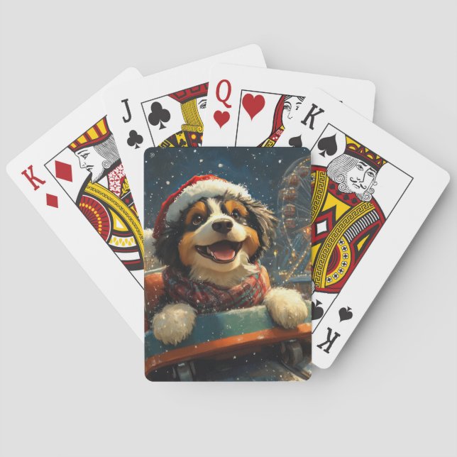 Bernedoodle Dog Roller Coaster Christmas  Poker Cards (Back)