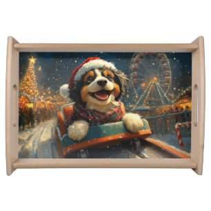 Bernedoodle Dog Roller Coaster Christmas Serving Tray