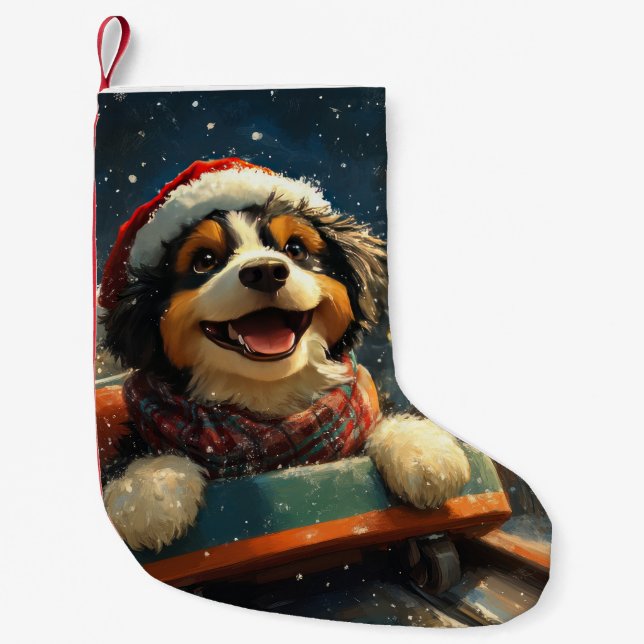 Bernedoodle Dog Roller Coaster Christmas  Small Christmas Stocking (Front)