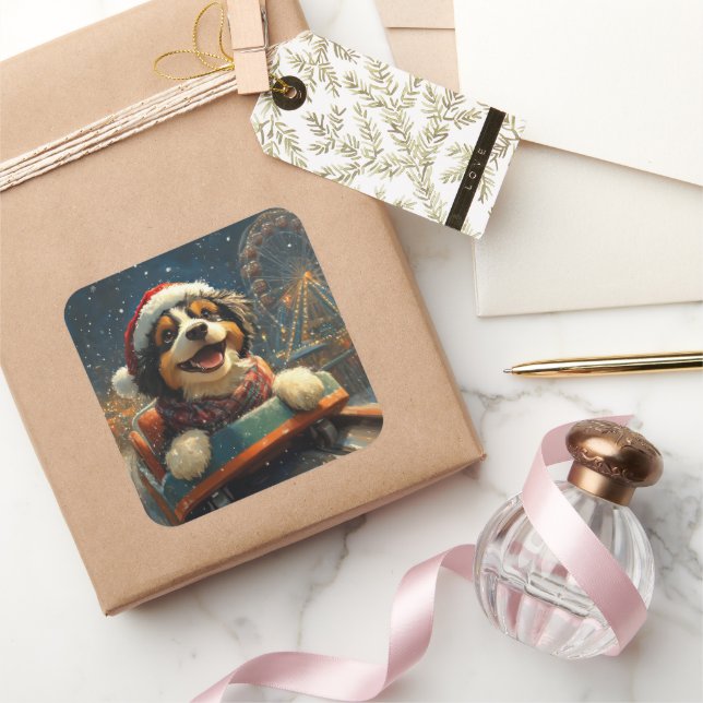 Bernedoodle Dog Roller Coaster Christmas  Square Sticker (Gifting)