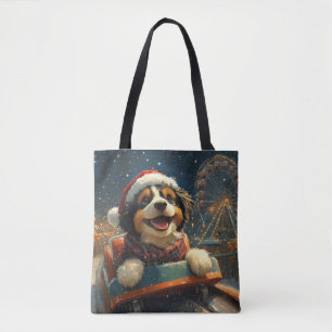 Bernedoodle Dog Roller Coaster Christmas Tote Bag
