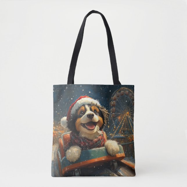 Bernedoodle Dog Roller Coaster Christmas  Tote Bag (Front)