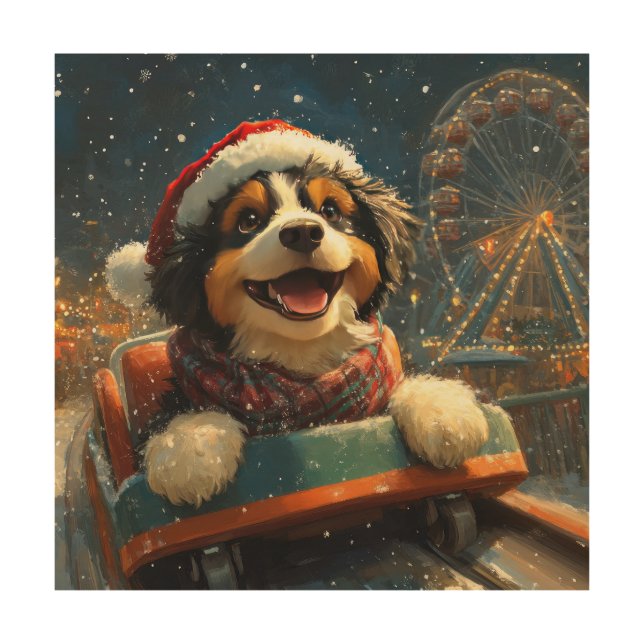Bernedoodle Dog Roller Coaster Christmas  Wood Wall Art (Front)
