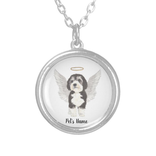 Bernedoodle Dog Sympathy Silver Plated Necklace (Front)
