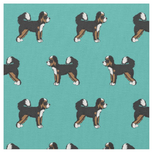 Bernedoodle dog turquoise fabric (Close Up)