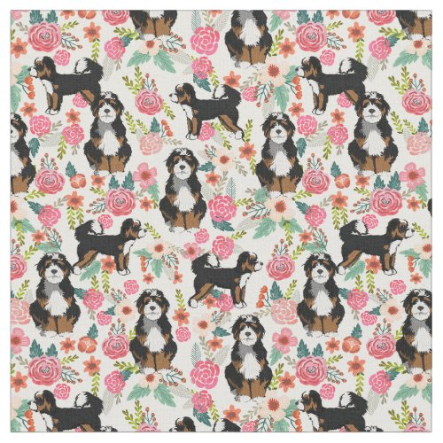 Bernedoodle dog vintage florals cream fabric