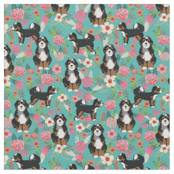 Bernedoodle Dog Vintage Florals Turquoise Fabric by FriendlyPets at Zazzle
