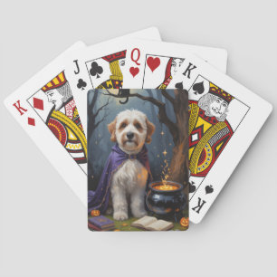 Bernedoodle Dog Whimsical Halloween Painting Poker Cards