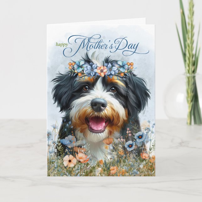 Bernedoodle Dog Wildflower Mother's Day Holiday Card (Front)