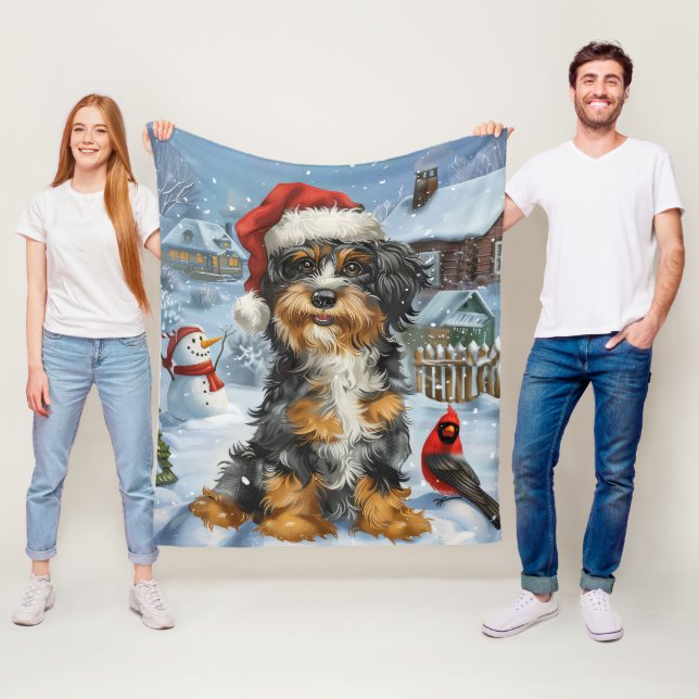Bernedoodle Dog Winter Wonderland Christmas Fleece Blanket (In Situ)