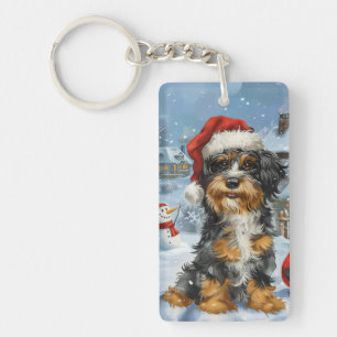 Bernedoodle Dog Winter Wonderland Christmas Keychain