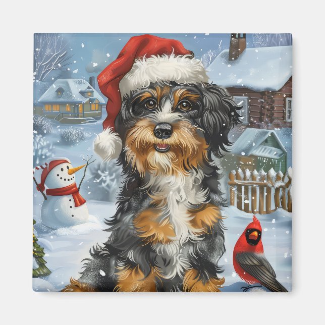 Bernedoodle Dog Winter Wonderland Christmas Magnet (Front)