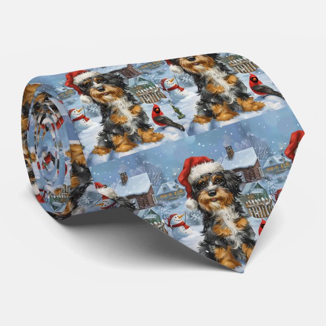 Bernedoodle Dog Winter Wonderland Christmas Neck Tie (Rolled)