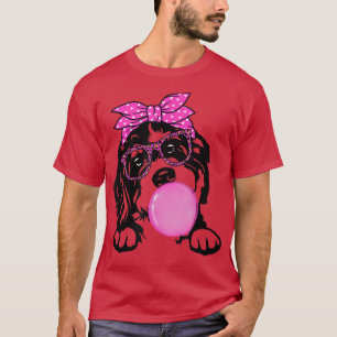 Bernedoodle dog with bubble gum bandana glasses T-Shirt