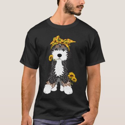 Bernedoodle Dog With Sunflowers T-Shirt